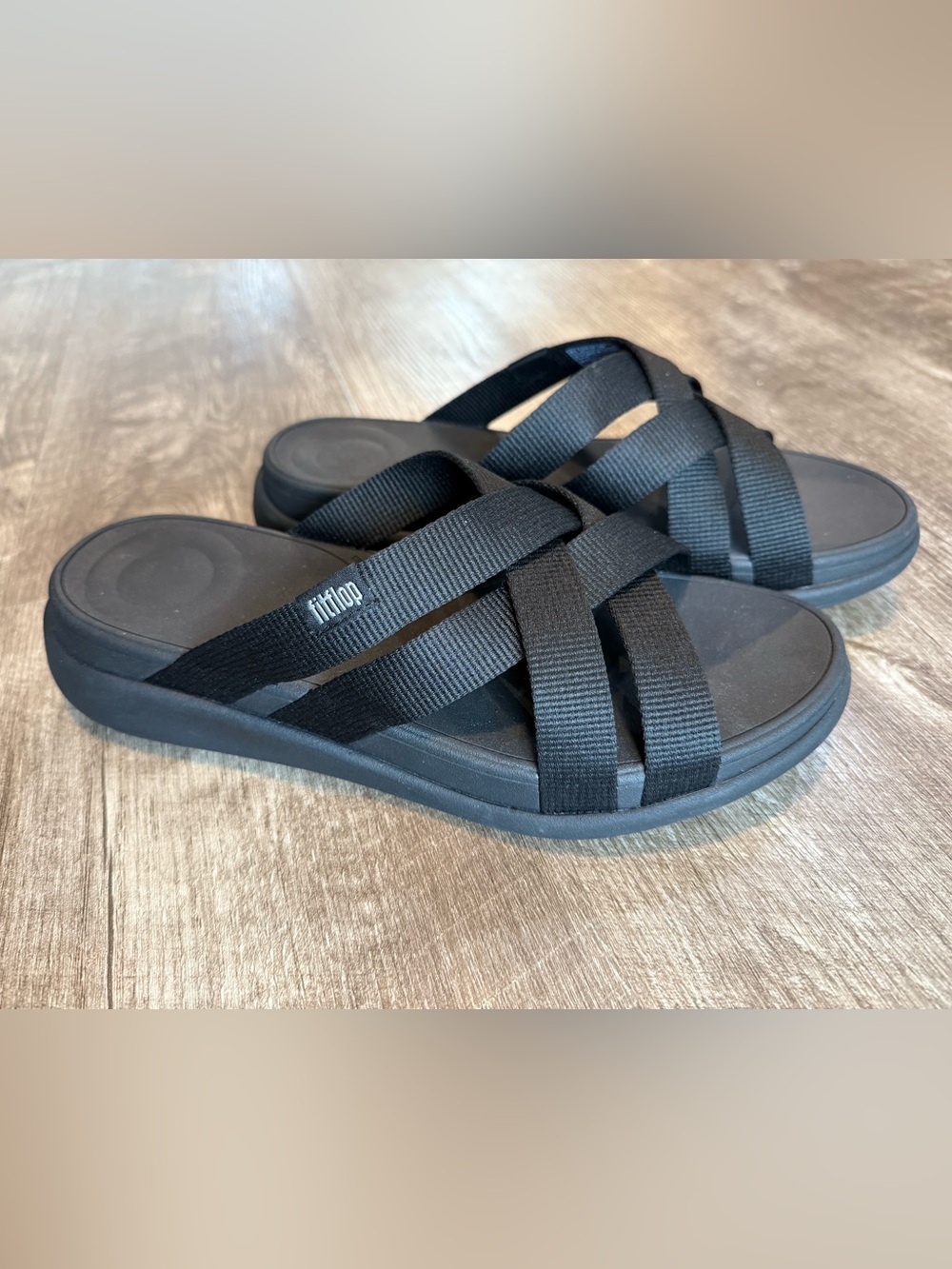 FITFLOP Womens F-Mode Go Webbing Flatform Sandals All Black 10